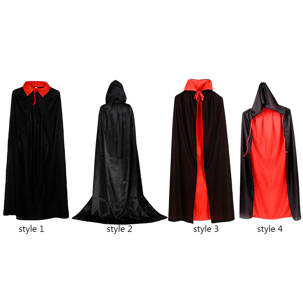 Vuxna barn cosplay kostym halloween kappa reversibel svart röd sammet mantel cape häxa trollkarl huva vampyr mantel för halloween