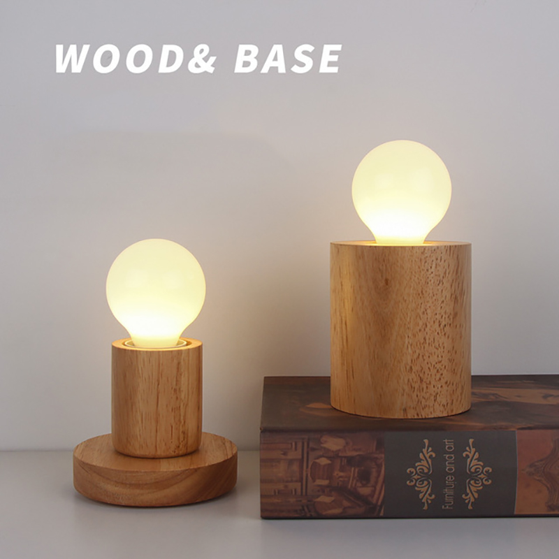 Poste de lampe en bois de la lampe à bois massif Moonlux avec une ligne d'interrupteur simple support de lumière de nuit pour vis E27 pas d'ampoule