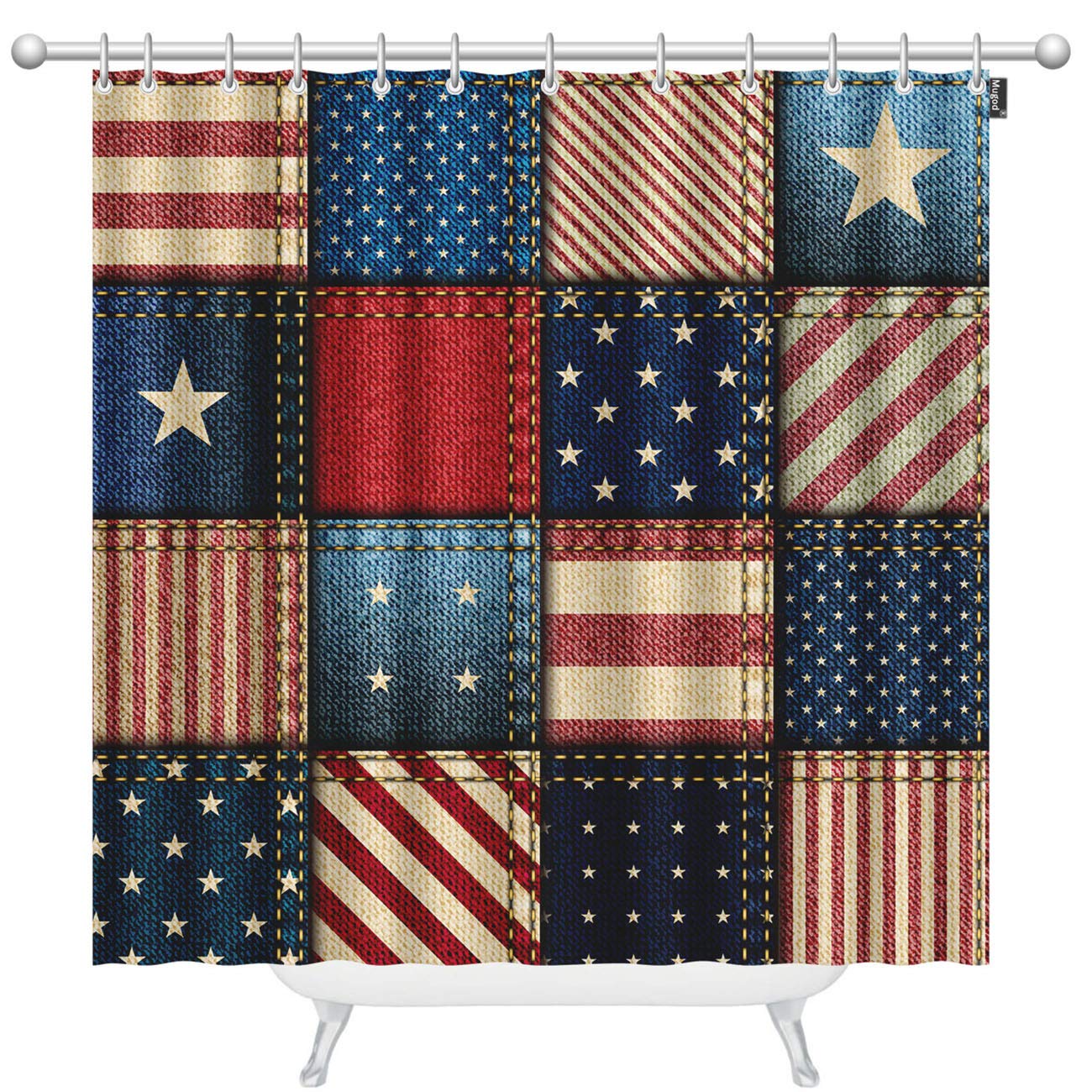 American Flag Shower Curtain, Fourth of July Independence Day Art USA Flag Shower Curtain, American Patriot Bathroom Curtains Sets