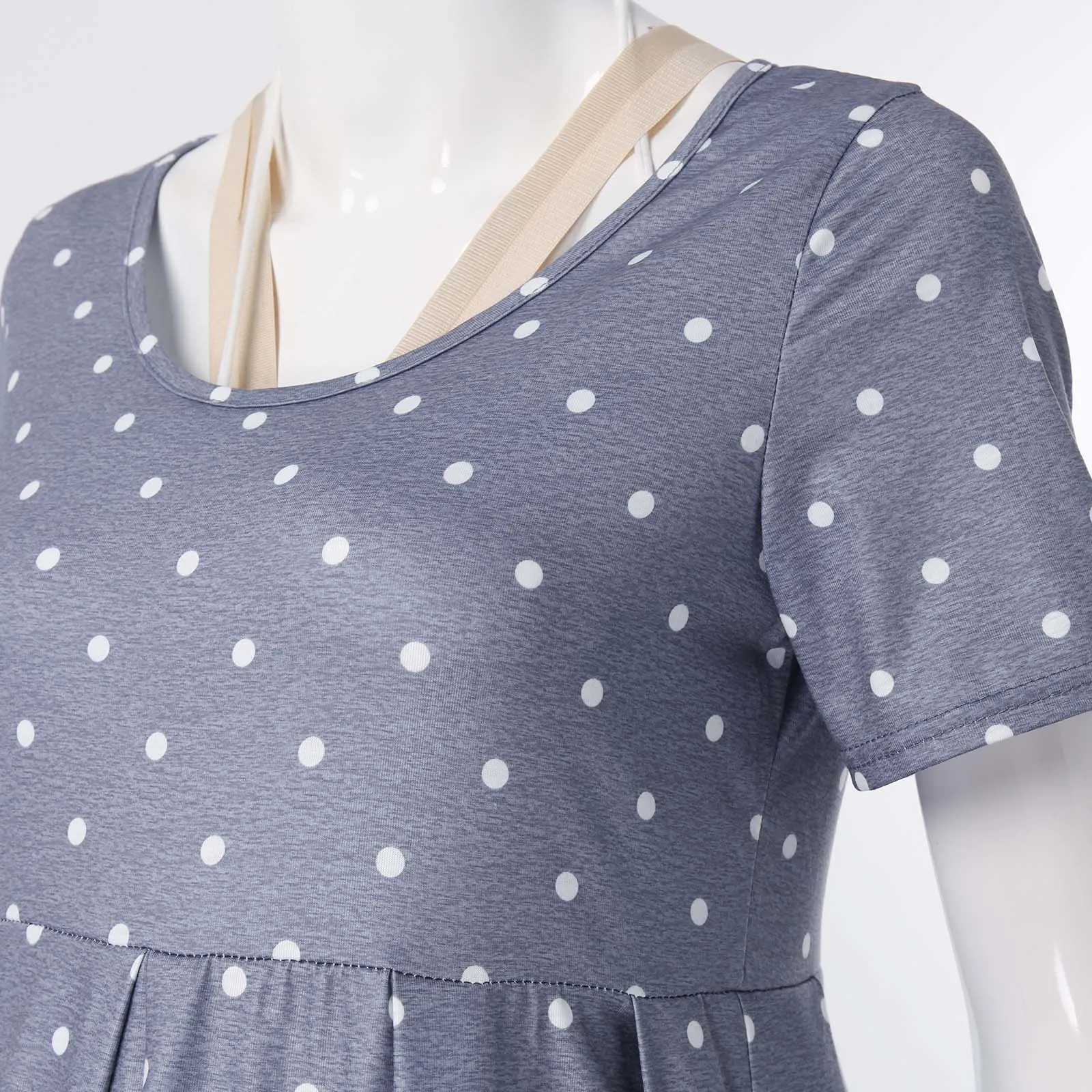 Maternity Dresses Maternity Dots Prints Dress Ruffle Casual Summer Short Sleeve Women Nursing Dress Pregnancy Crew Neck Floral Basic Nursed Dress 24412