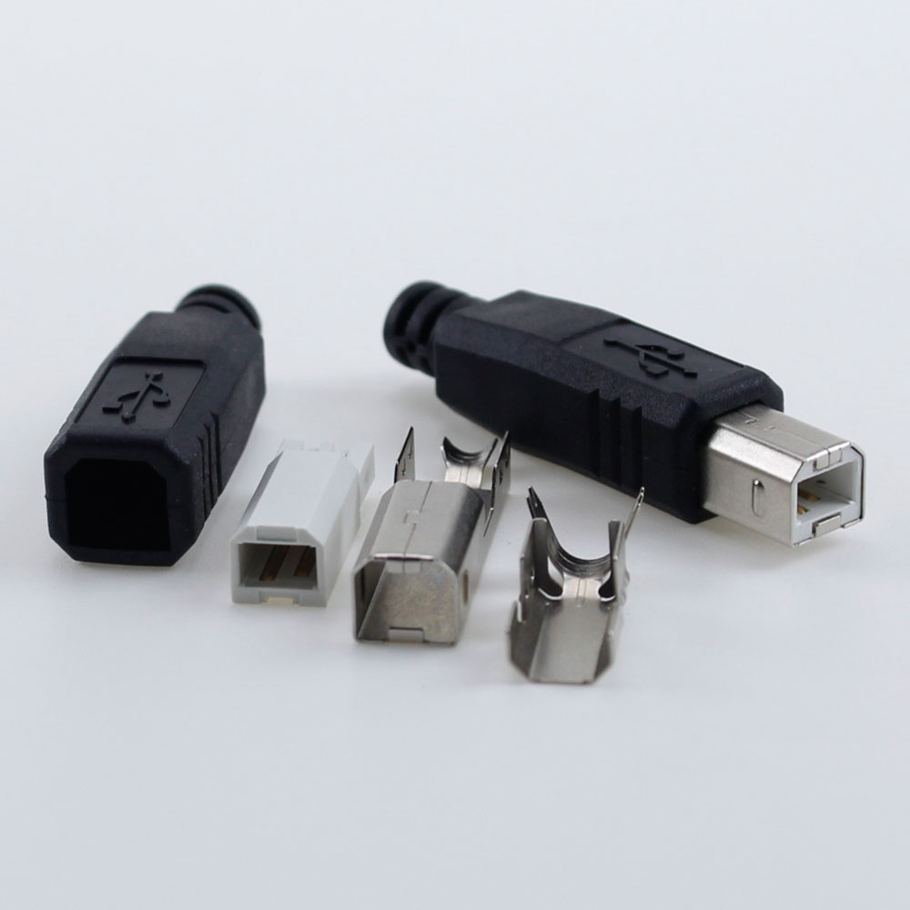 MALE PRINTER PORT ASSEMBLY ADAPTERコネクタUSB 2.0タイプB 2ピンDIYプラグソケットはんだプラスチックシェル4インチ