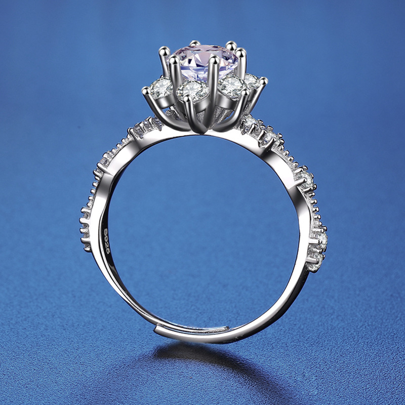 Jecircon Summer New 925 Sterling Silver Snowflake Ring pour les femmes 1CT Moisanite Platinum ouverture de luxe Bijoux de mariage