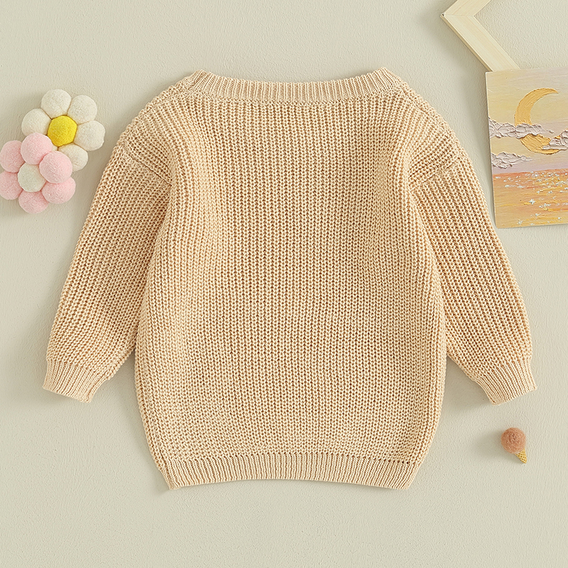 Visgogo 0-24M Baby Girl Pullover Herbst Winter Kleidung Blumenbuchstaben Muster Langarm runden Hals Strickwege Pullover