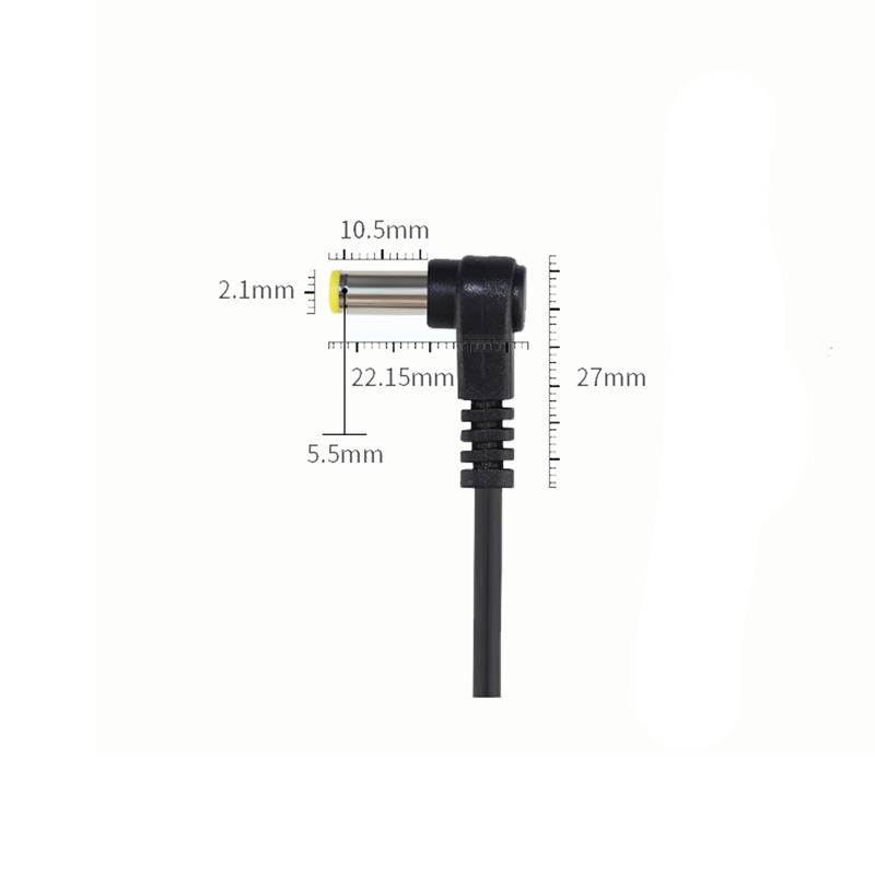 DC power cord 0.25m yellow tuning fork L type adapter 90 degree elbow right angle 5.5*2.1mm male cable standard dc connector B3