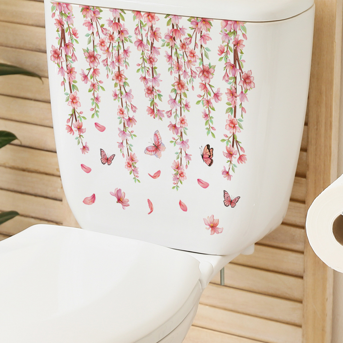 M21 plantes fleurs papillons autocollants de toilette de salle de bain couvercle de toilette autocollant réfrigérateur mural autocollants wc pour décoration domestique