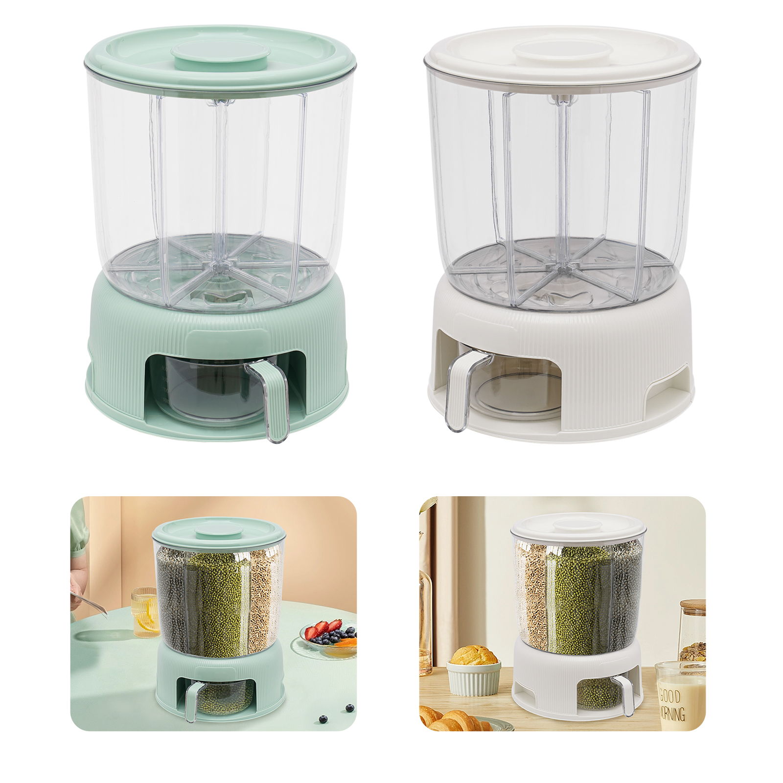 6 I 1 Spannmål Dispenser Grain Dispenser Airtight Kitchen Dry Food Storage Container 360 ° Rotary 6 Fack