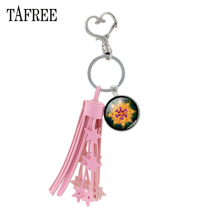 Tafree cazibesi kına kalp tokası püskül anahtarlık mandala anahtar zinciri el yapımı süs stili Hint OM sembolü Zen Budizm C313