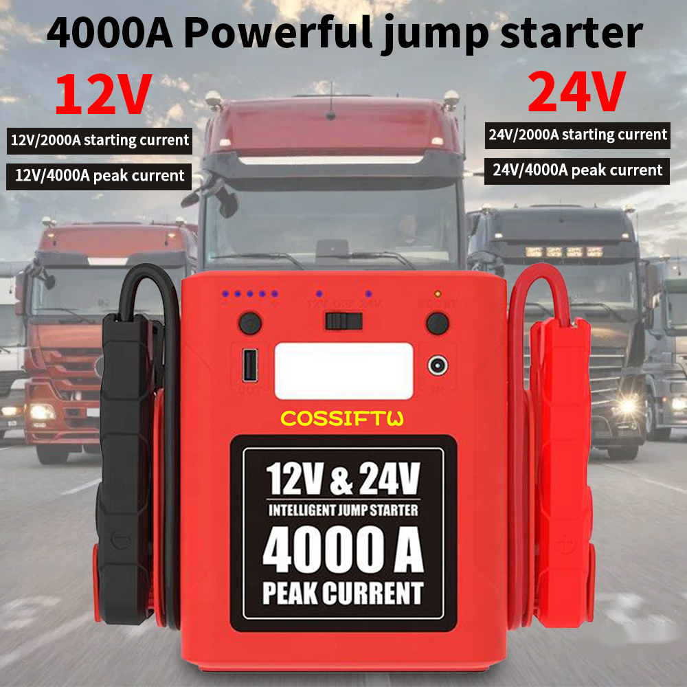 4000A Powerful 12V/24V Jump Starter Portable Power Bank 56000mAh DC-DC Booster Auto Emergency Battery Start-up Car Jump Charger