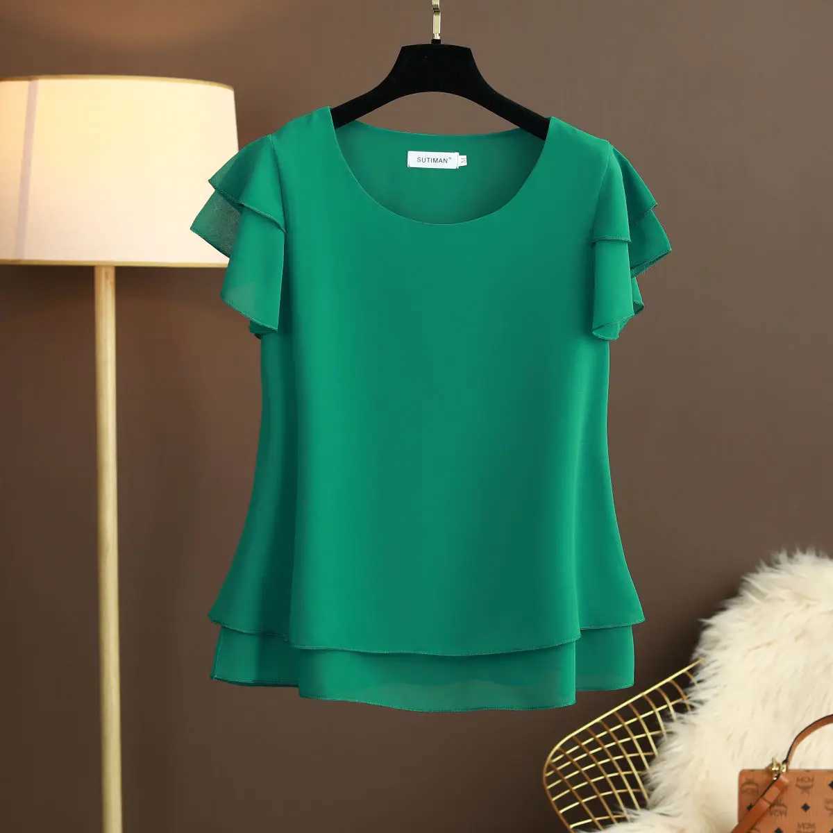 Women's Blouses Shirts New Summer Women Blouse Loose O-Neck Chiffon Shirt Female Short Sleeve Blouse Oversized Shirts womens tops and blouses Top 240411