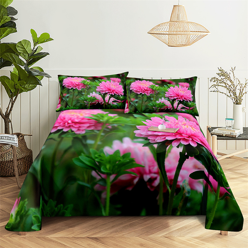 Gorgeous Peony Queen Sheet Set Kid's Girl Room Flower Bedding Set Bed Sheets and Pillowcases Bedding Flat Sheet Bed Sheet Set