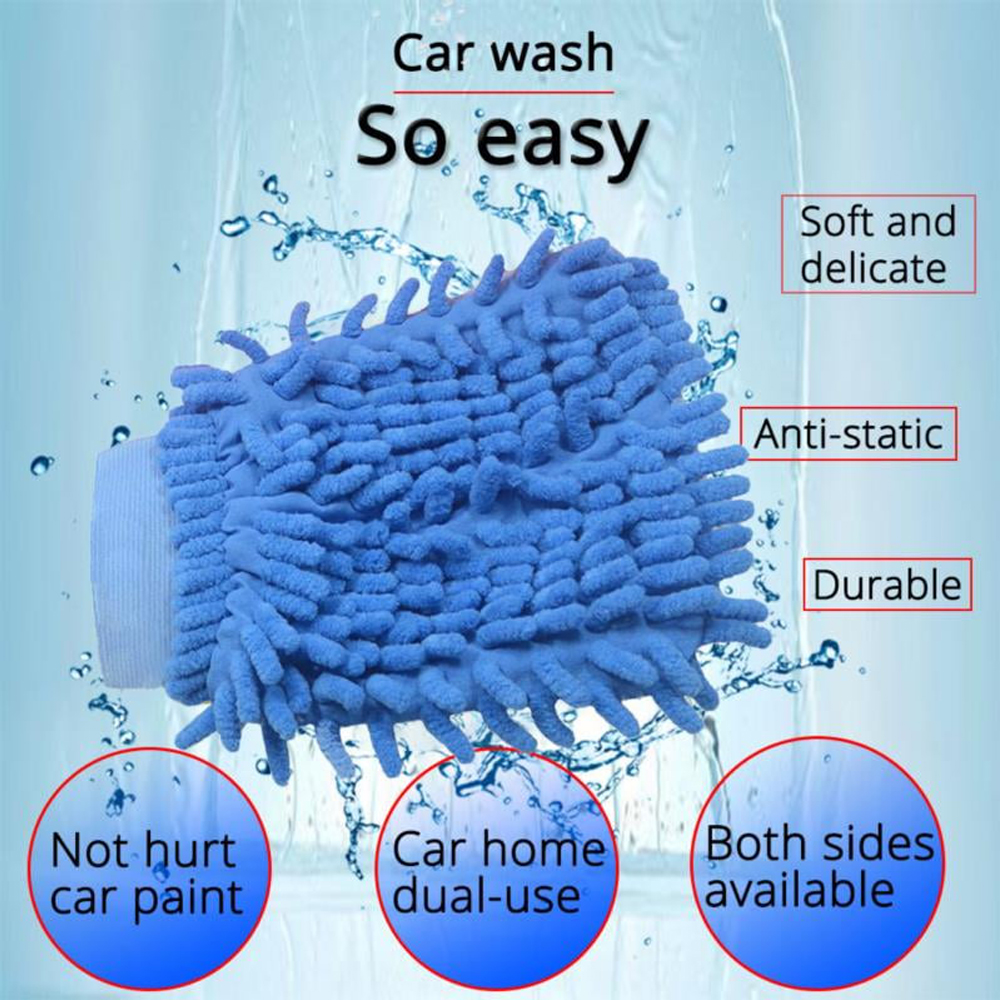 Hot Sale 2 In 1 Ultrafine Fiber Chenille Microfiber Car Wash Glove Mitt Soft Mesh Backing No Scratch For Car Wash And Cleaning