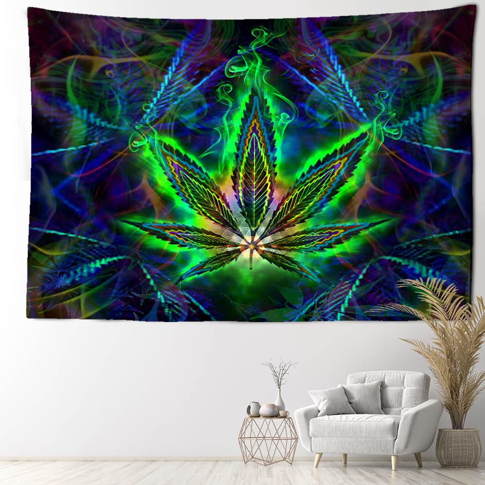 Psychedelic Green Maple Leaf Tapestry Wall Hanging Witchcraft Hippie Tapiz Böhmen Abstrakt konst Simple Bedroom Home Decor