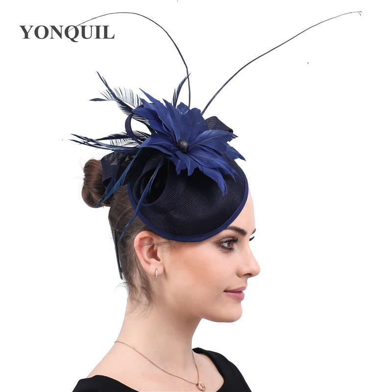 New Black Gorgeous Fascinator Hat With Clips Elegant Women Fancy Feathers Wedding Hats Bridal Hair Accessories Lady Millinery