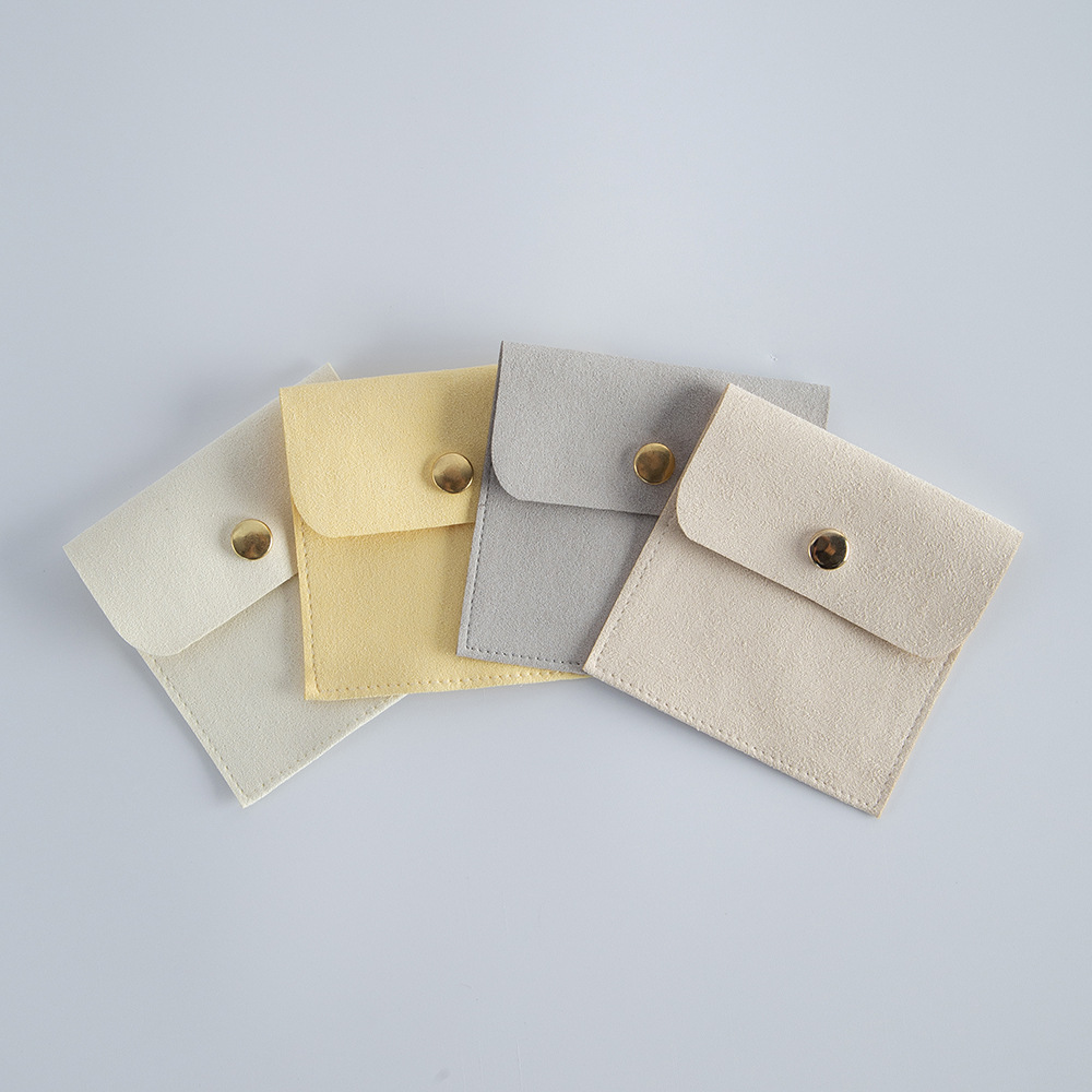 8X8CM Square Snap Jewelry Pouches Packaging Mini Microfiber Soft Velvet Gift Bag Ring Necklace Bag Custom Logo