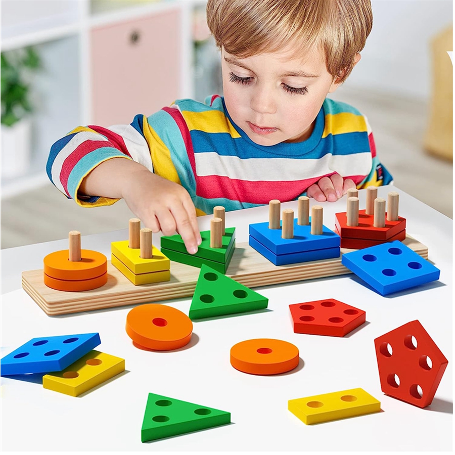 Montessori Wooden Sorting impilando i giocattoli puzzle i più piccoli e bambini in età prescolare 1 anno