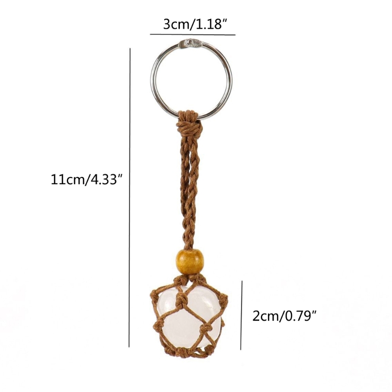 DIY Keychain Unfinished Macrame String Lanyard Keychain Crystal Stone Holder Cage Keyring Unique Jewelry Making Craft