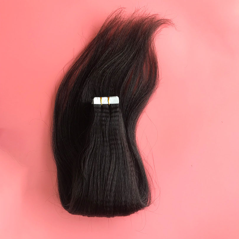 Pele Weft Hair Malásia Yaki Fita de cabelo humano reto em extensões de cabelo 40 peças por pacote de 8-30 polegadas marrom preto