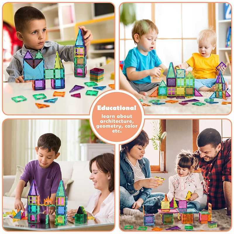 إلغاء الضغط لعبة الأطفال Magnet Magnetic Tiles Tiles Magnetic Tiles Designer Preschool STEM Construction Builds Bricks Educational Toy for Children 240413