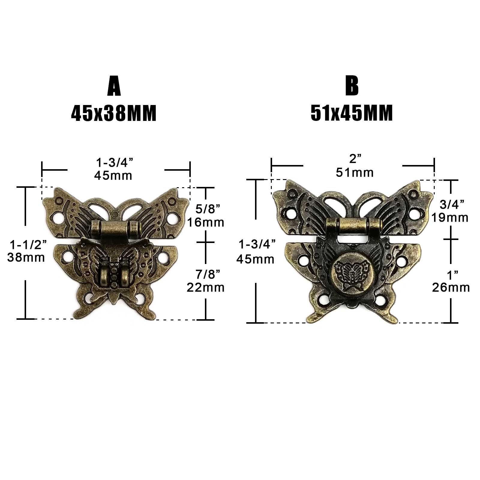 Vintage antik mässing brons dekorativ diy fjäril form trävycken bröstkorg växla vinlådan spärr present hasp lås lås