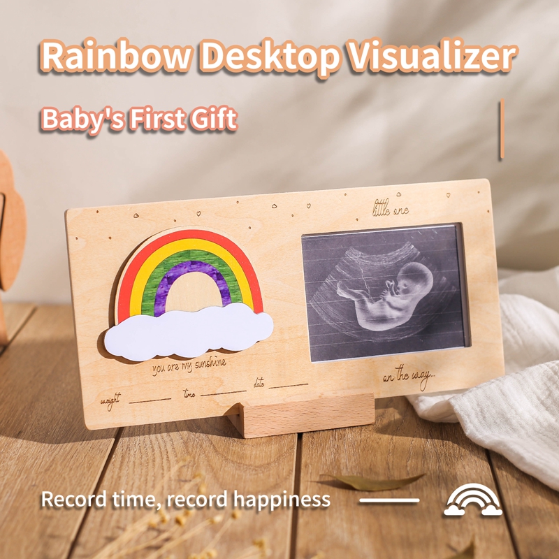 Baby Wooden Ultrasound Memorial Photo Frame Rainbow Baby Annonce Baby Anogram KeepSake Pictures Frame pour DIY Neuve-Cadeau