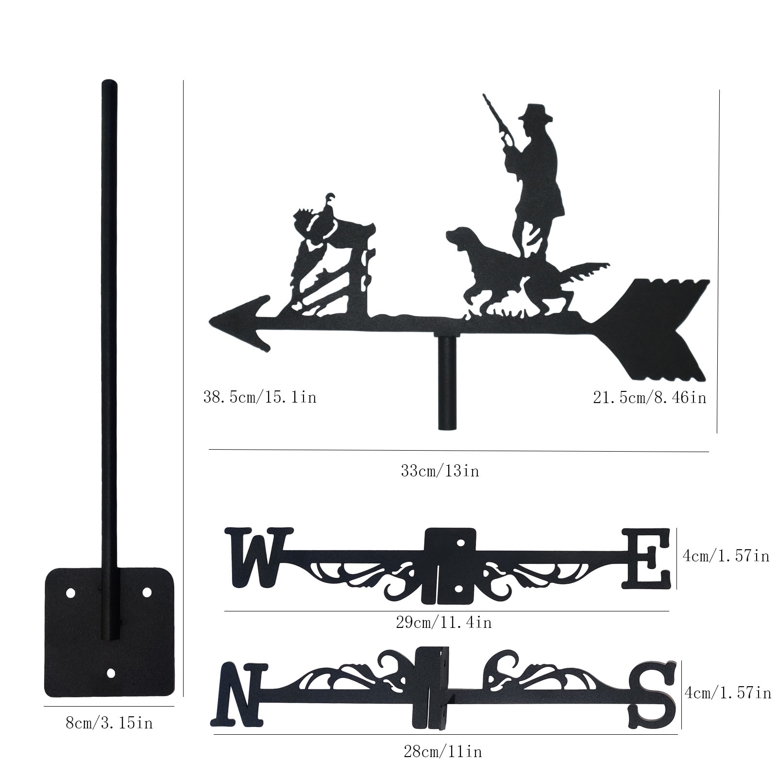 Hunter e Hound Weathervane Silhouette Art Black Metal Wind Sannes ao ar livre Decorações Jardim para o Rodado de Yard Yard