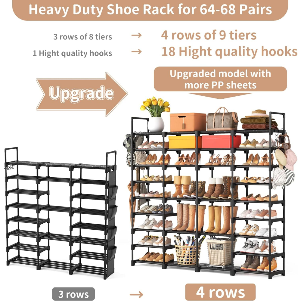 Large Shoe Rack Organizer for Entryway Closet 64-9-Tier Heavy Duty Tall Shoe Shelf Shoes Storage