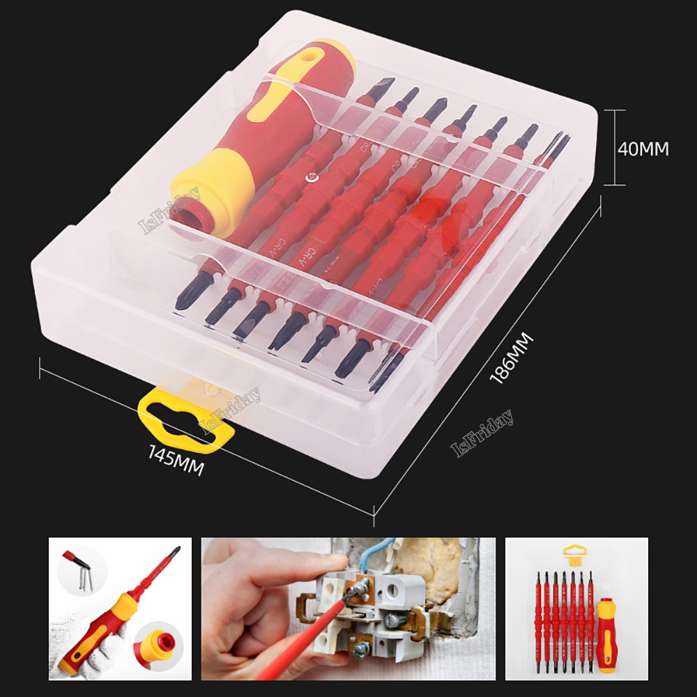 Interchangeable insulated screwdriver set, magnetic slot end, maintenance tool, electrician tool, 380V