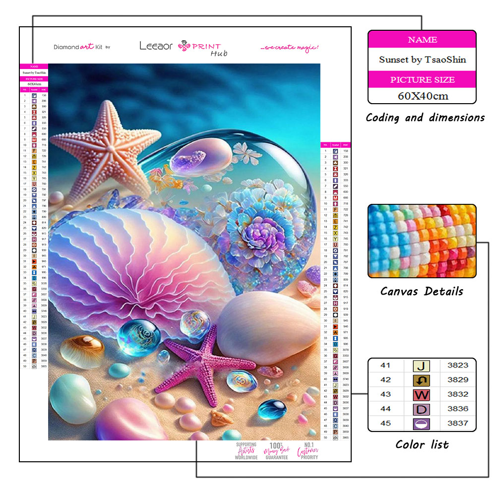 DIY Diamond Painting coloré Crystal Shell Seaside Fantasy Landsage Mosaïque Cross Stitch Kit pour filles Couade de maison Cadeaux de décoration intérieure