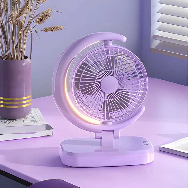 Elektriska fans Ny Electric Mini -fläkt USB -laddning Silent Desktop Led Light Fan Strong Wind 3 Speed ​​Justerable Lämplig för hemmakontorsskolan