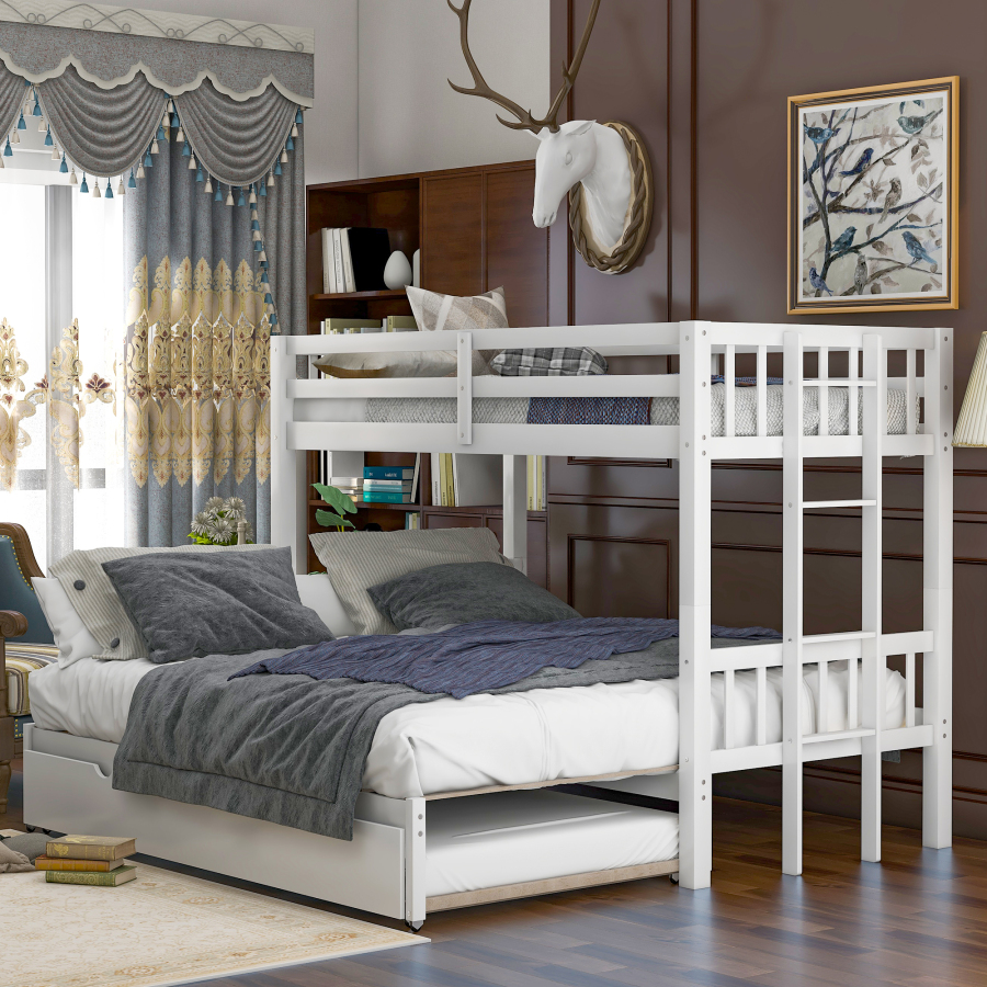 Łóżko piętrowe, podwójne podwójne wyciągające łóżko piętrowe z trundle, ratujące miejsce łóżko, bezpieczne wygodne łóżko piętrowe dla dzieci sypialnia