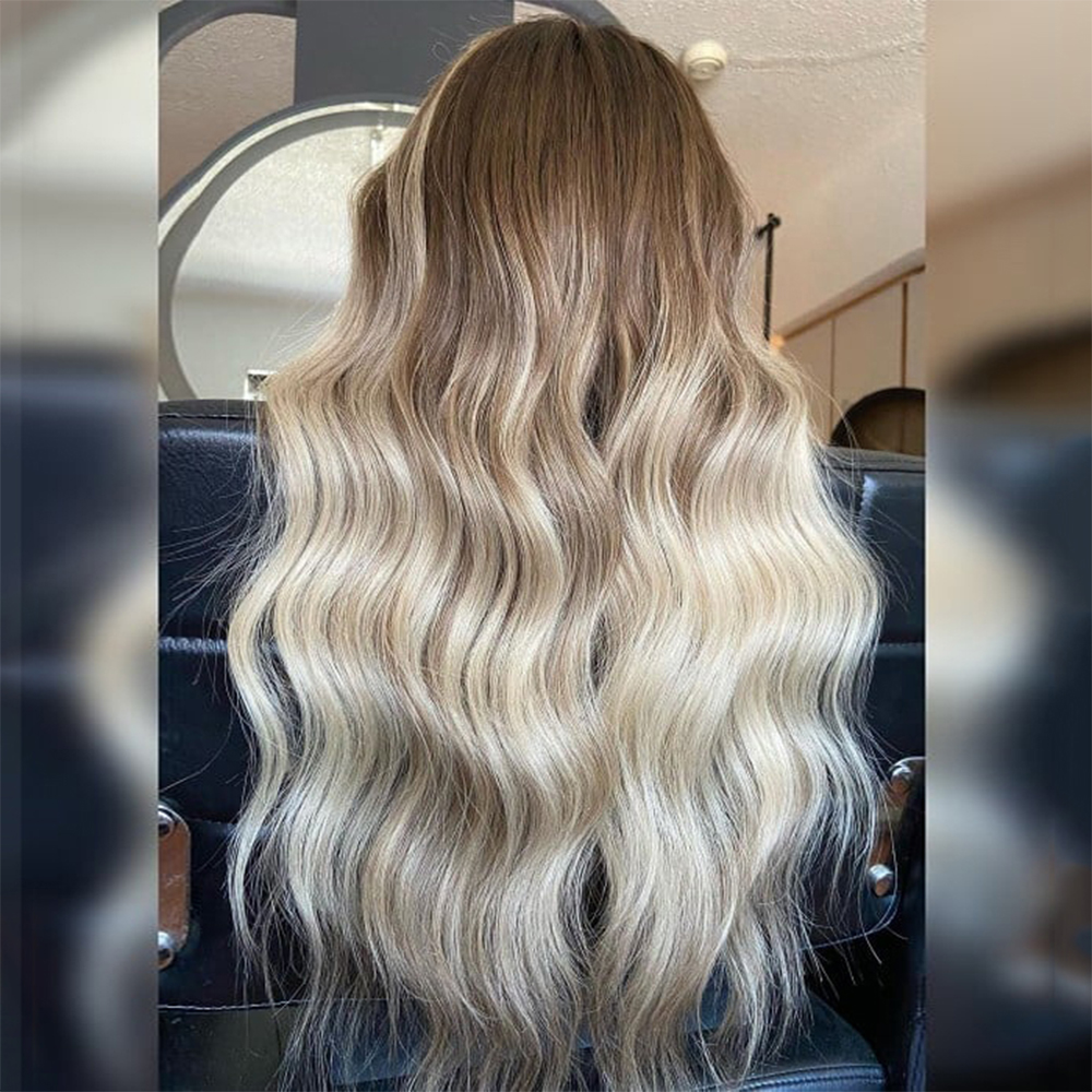 Blonde Ombre Balayage Remy Human Heum Hair Lace Lace Wig Fiding Hights Wave Full Lace Wig HD 13x6 Part profonde Natural Hirline 200%