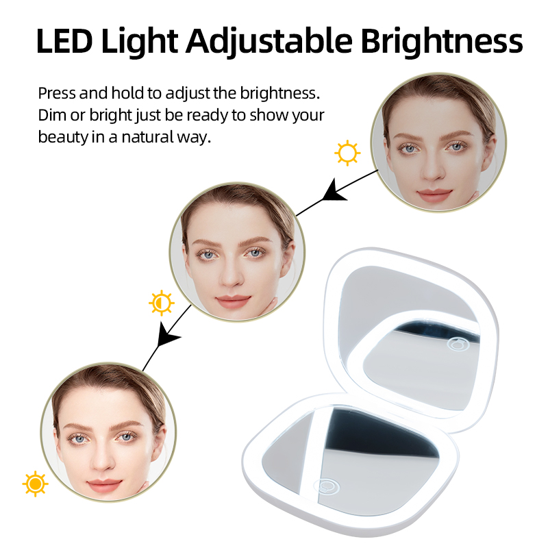 Lesen Mini Compact LED Makeup Mirror With Light 5x Förstoring Vit kosmetisk rese bärbar vikbar fickspeglar