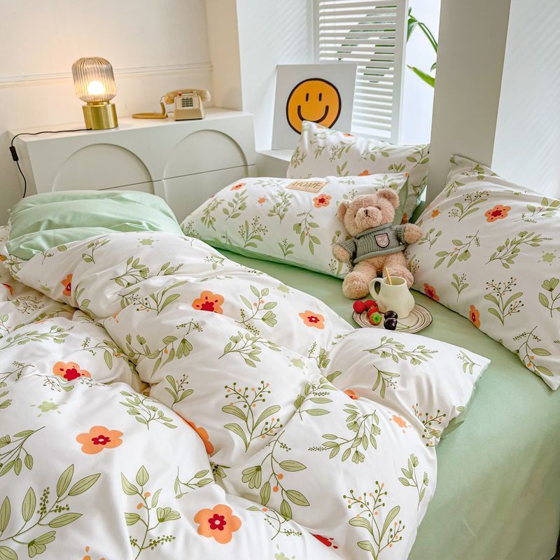 Ins Style Bedding Set Çiçek Sıcak Satış Tek Tam Kraliçe Nevresim Kaplama Kiti Dolgu Düz Net