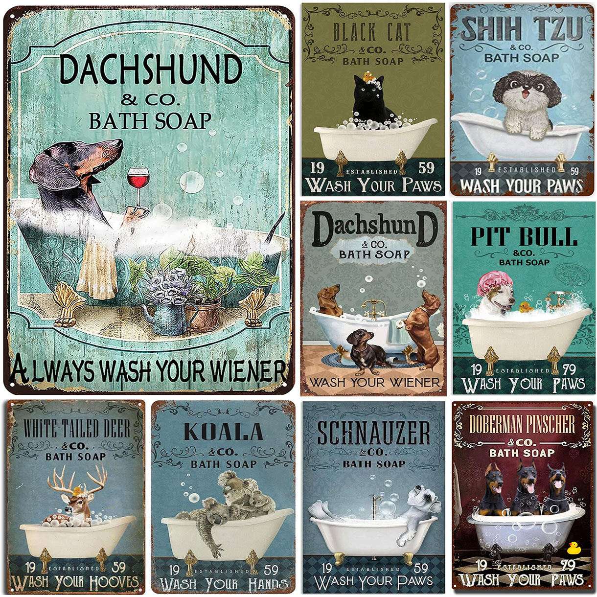 Bathroom Art Wall Decor Bath Soap Co Get Naked Wash Your Paws Metal Tin Signs Retro Metal Posters For Home Office Cafe Bars