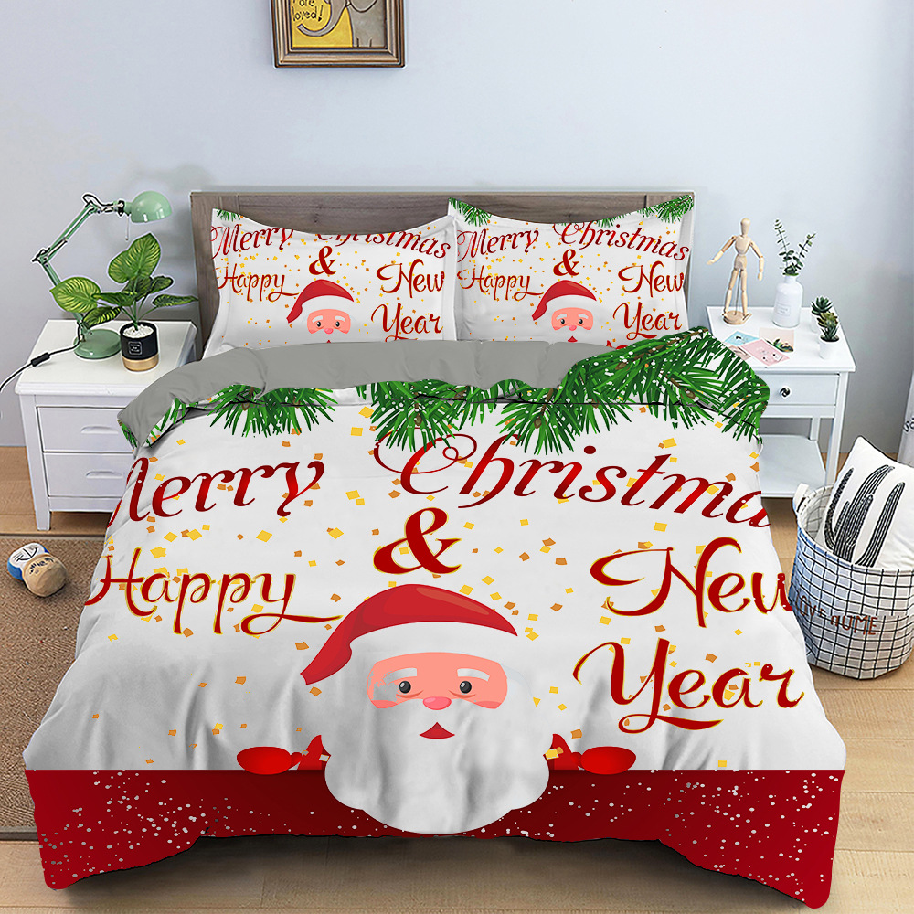 クリスマス寝具セット3Dプリントサンタクロース羽毛布団カバーセットキングクイーンシングルダブルサイズの子供の寝具セットベッドシート