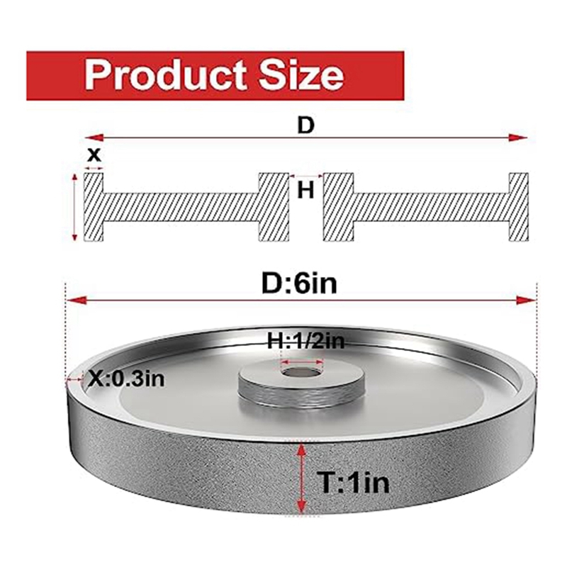 Roue de meulage CBN, 6 pouces de diamètre x 1 pouce de large x alésage de 1/2 pouce pour les outils de retournement des bois, les broyeurs de banc 320 grain