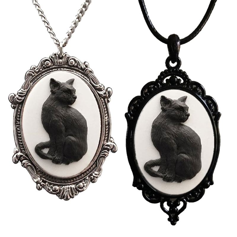 Collier de chat chanceux Q0ke pour les femmes filles noires pendentif pendentif ovale camée camée clavicule chaîne goth bijoux ornement