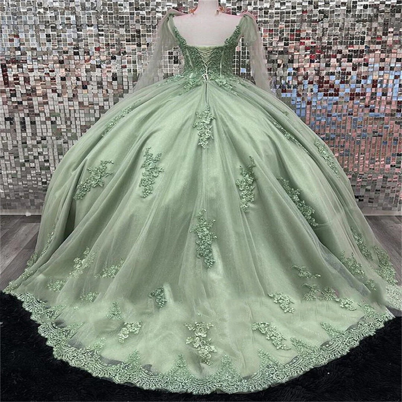 Sage Green Quinceanera Robes 2024 Off Boule de bal épaule Sweet 15 16 Vestidos de 15 Anos Birthday Gala Gala Princess Pageant Holiday