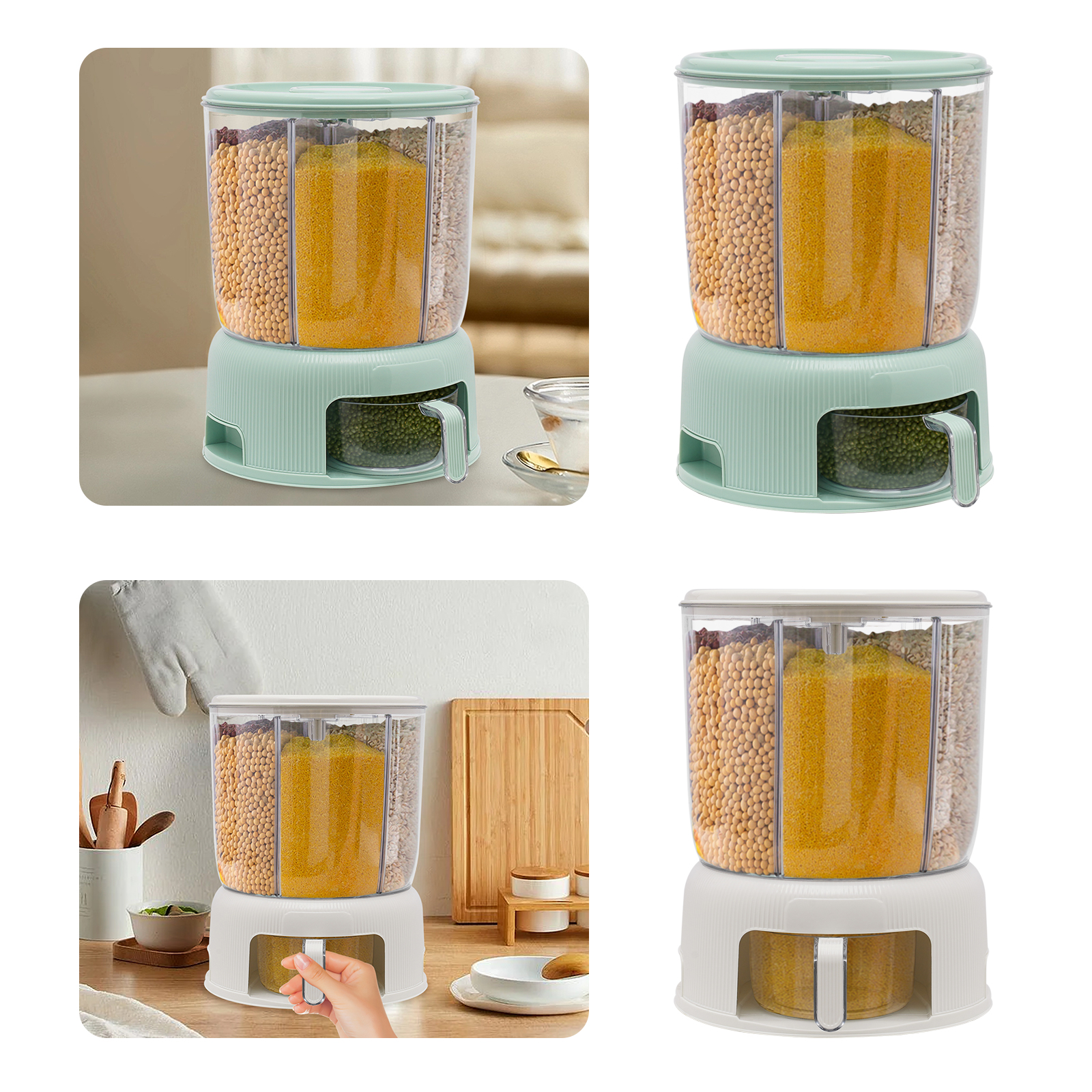 6 I 1 Spannmål Dispenser Grain Dispenser Airtight Kitchen Dry Food Storage Container 360 ° Rotary 6 Fack