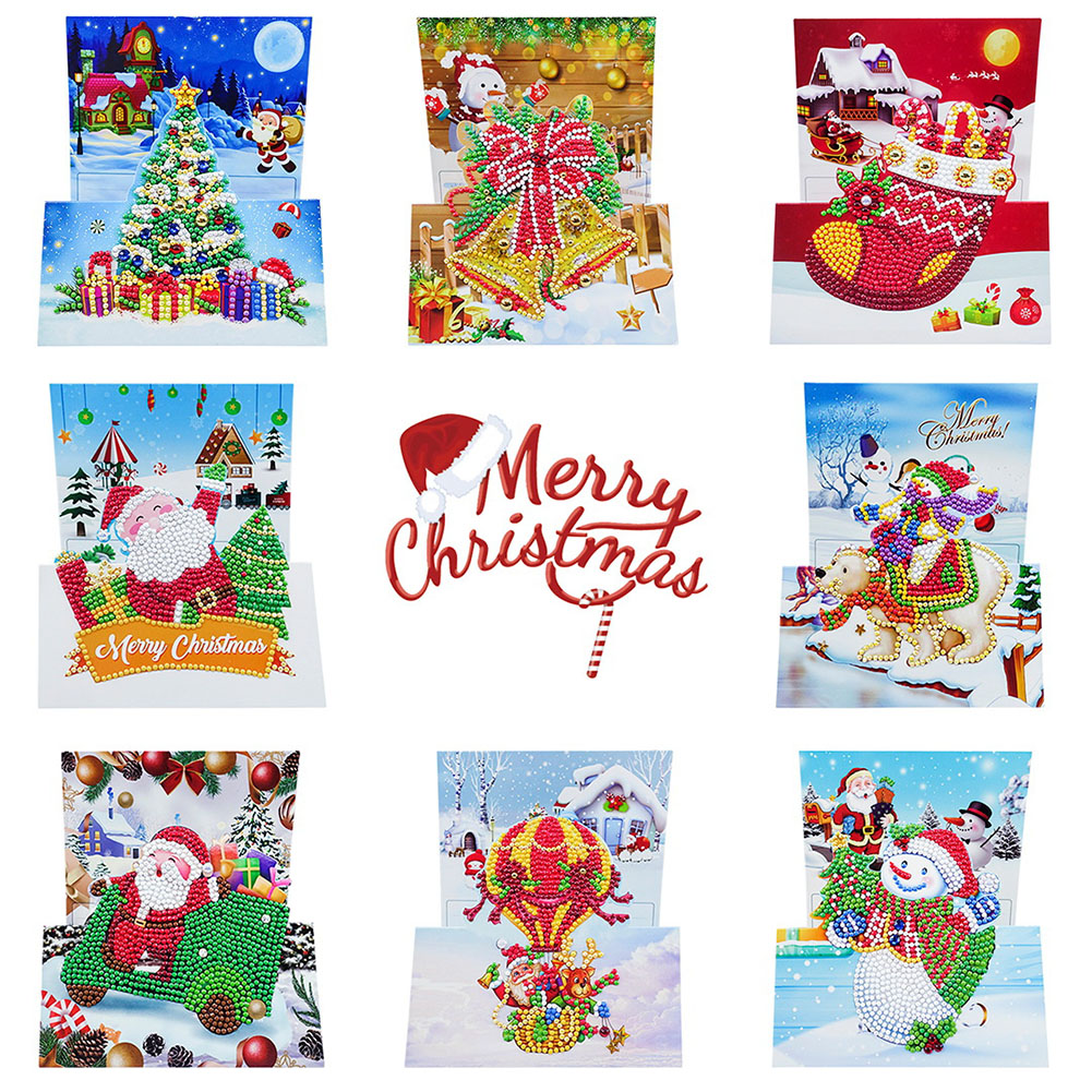 Painting Greeting Card Christmas DIY Painted Embroidery Handmade Mosaic Santa Claus snowman Art Thanks Gift