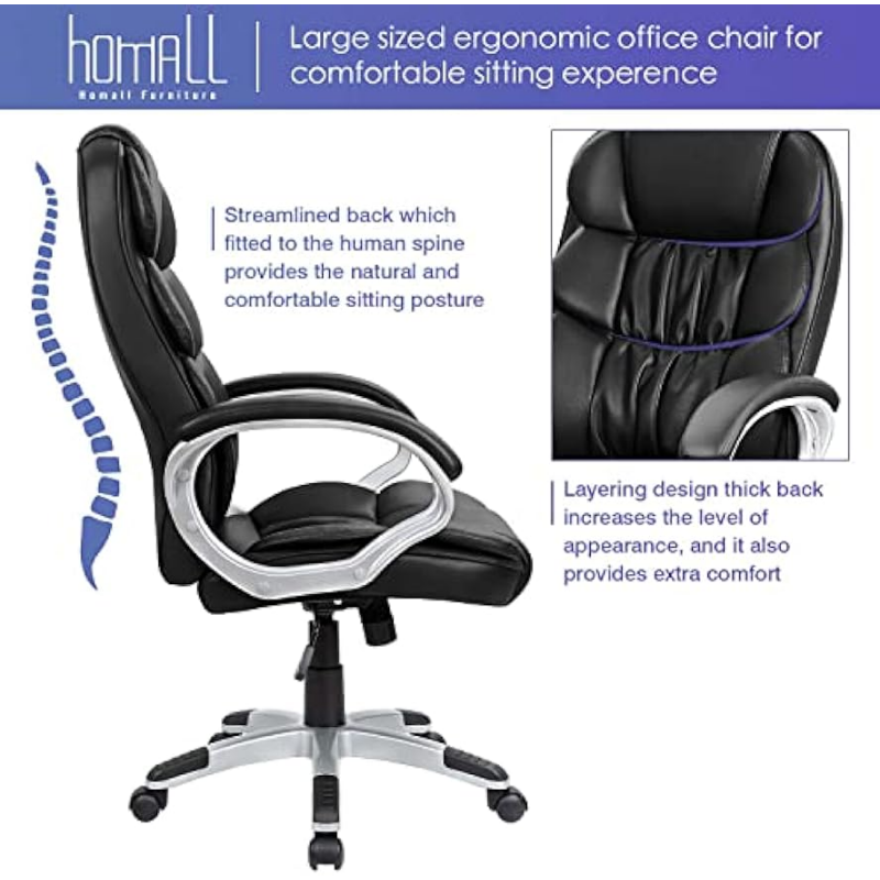 Homall Office Chair High Back Computer Desk Stol, Pu Leather Justerbar höjd Modern Executive Swivel Task Stol med vadderad a