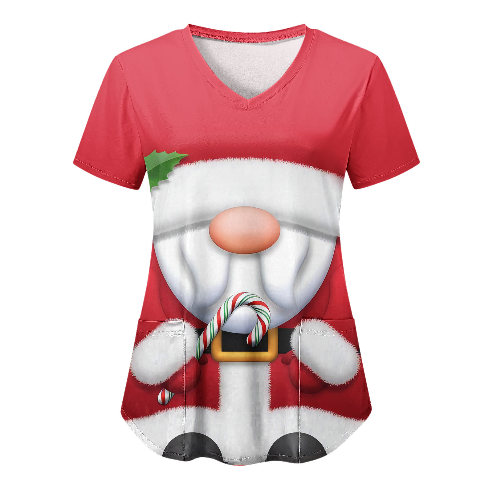 Christmas Nurse Uniform Women Funny Santa Claus Print Short Sleeve Working Shirts Tops Workers Scrub Nurse Uniforme Blouse