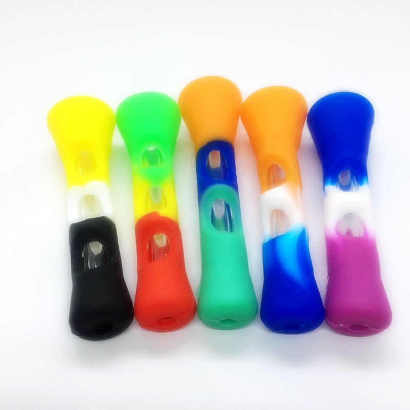 Colorful Silicone Glass Pipes Dry Herb Tobacco Horn Cone Filter Bowl Portable Innovative Removable Handpipes Catcher Taster Bat One Hitter Cigarette Holder