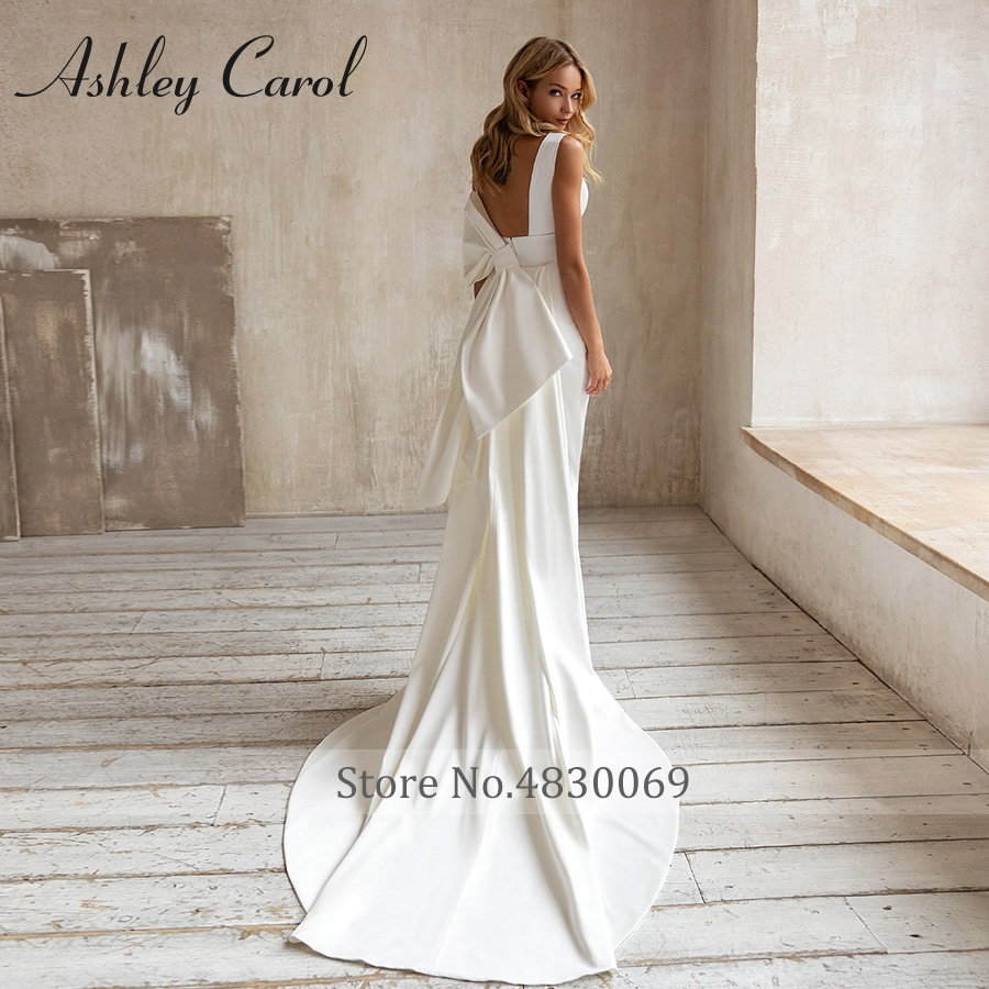 Ashley Carol Mermaid Brautkleider für Frauen 2023 Satin abtrennbarer Zug V-Ausschnitt Empire 2 in 1 Hochzeitskleid Vestidos de Novia