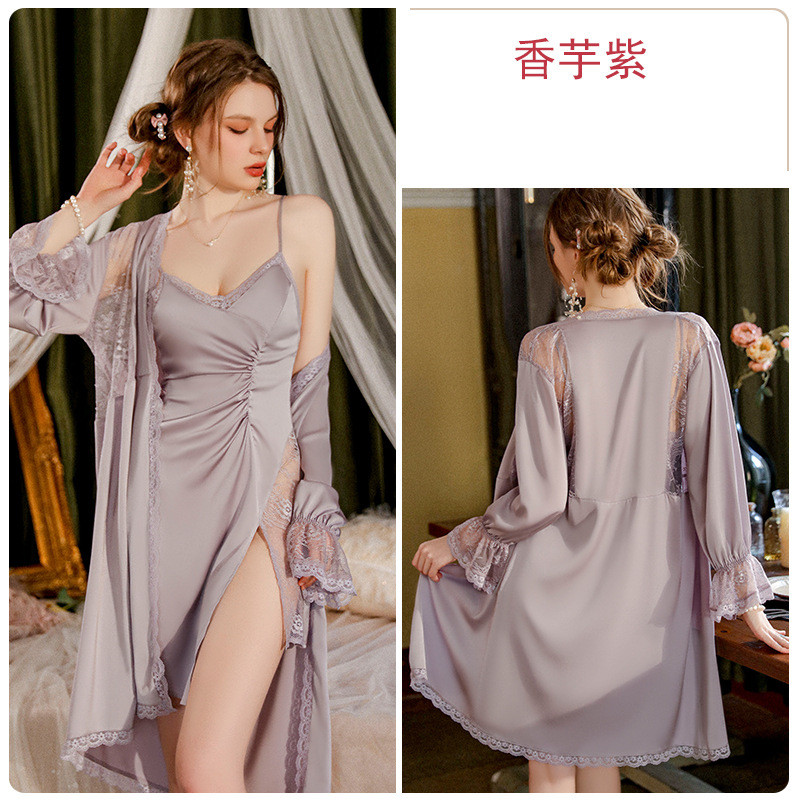 Кружевая лостота Twinset Kimono Robe Plate Suit Women Bath Hrobe Bess Nightgown Set Summ