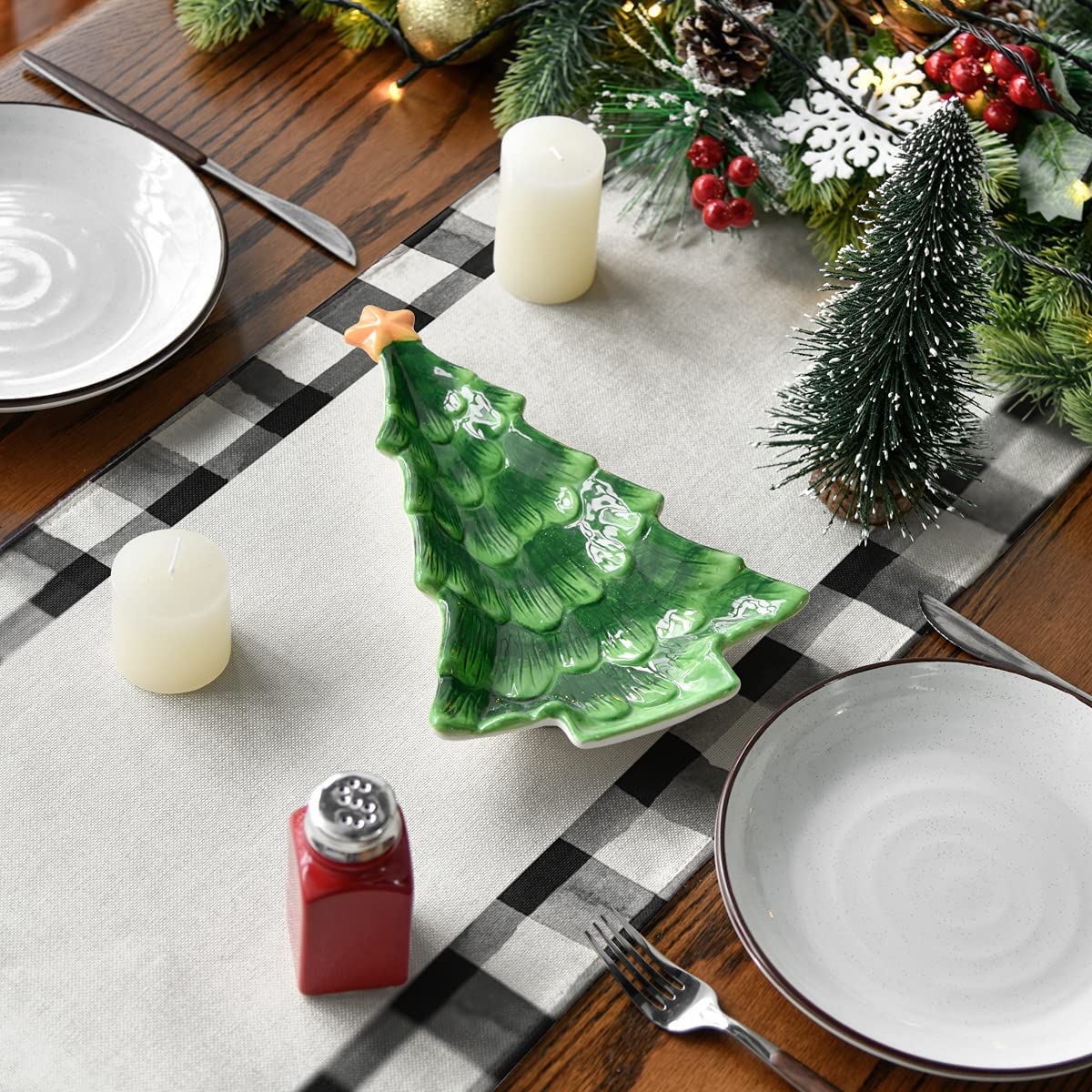 Alberi di Natale ad acquerello in lino scozzese Tavolo da tavolo Table Table Table Runners tavolo da pranzo Decorazioni Navidad