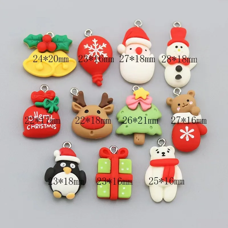 New Resin Kawaii Christmas Charm Snowflake Tree Snowman Reindeer Pendant for Earring Keychain Jewelry DIY Necklace