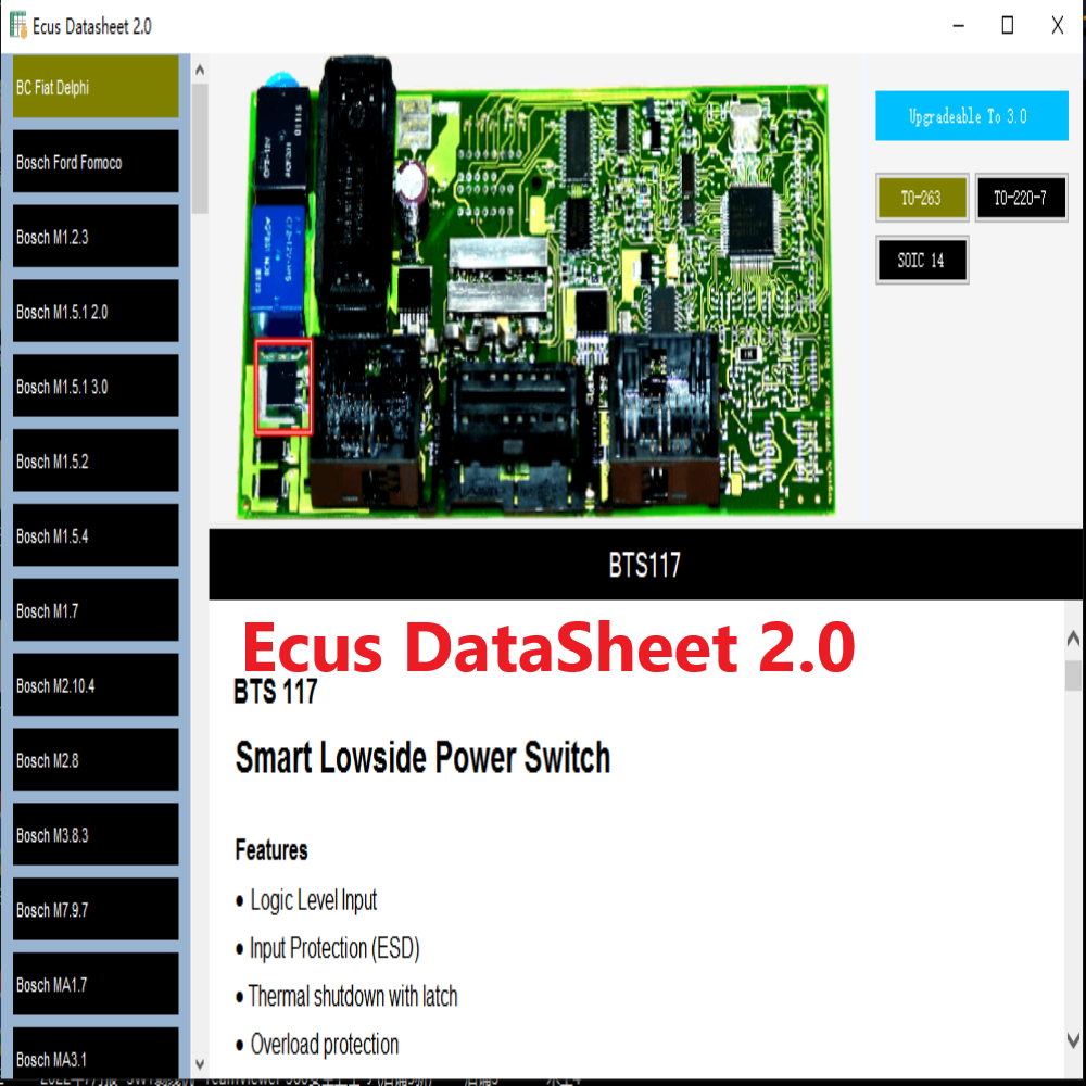 ECUS -Datenblatt 2.0 -PCB -Schaltpläne mit elektronischen Komponenten des Autokus und zusätzlichen Informationen