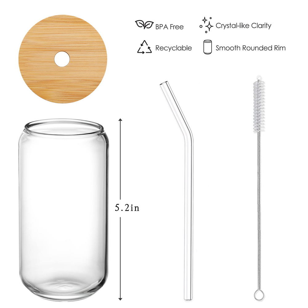 1/4/6st Set Glass Cup med lock och halmjuice glas öl kan mjölka mocka kopp transparent bubbla te kopp hög borosilikatglas