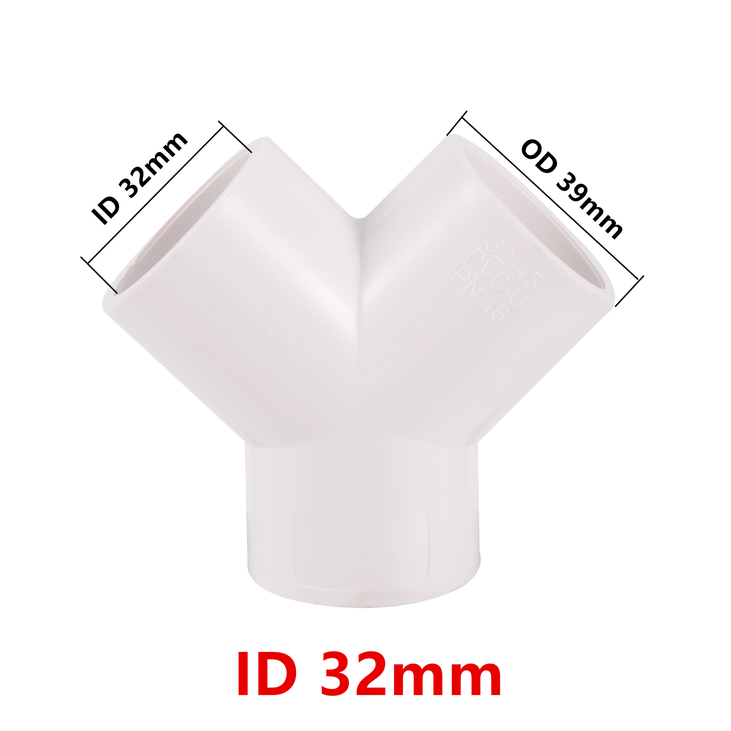 PVC 20-32mm Tee Conector Supplência de água Junta do tubo Y Inclinado com ajustes de tubo de aquário de três peças de três peças de três peças Adaptador branco